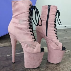 Pink vegan suede Pleaser boots, size 8